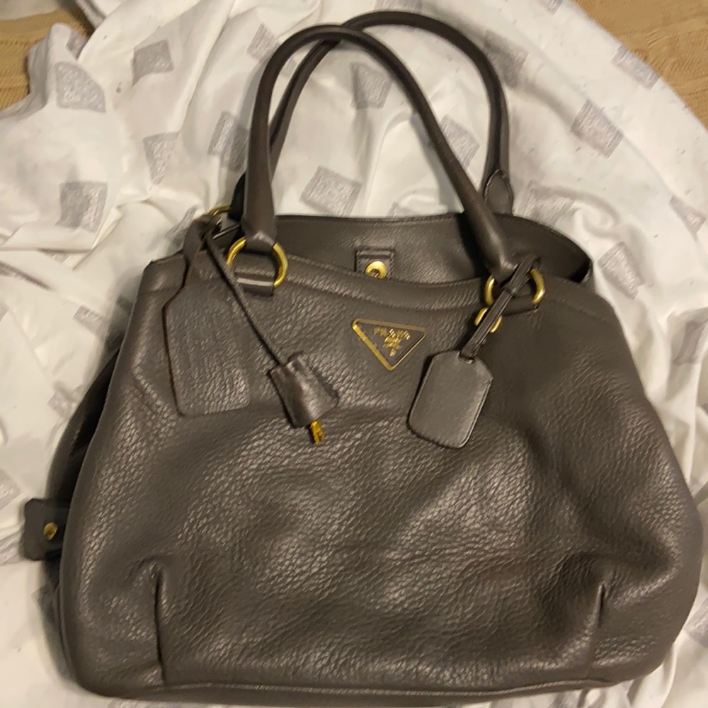 Prada gray bag with compartments and lock